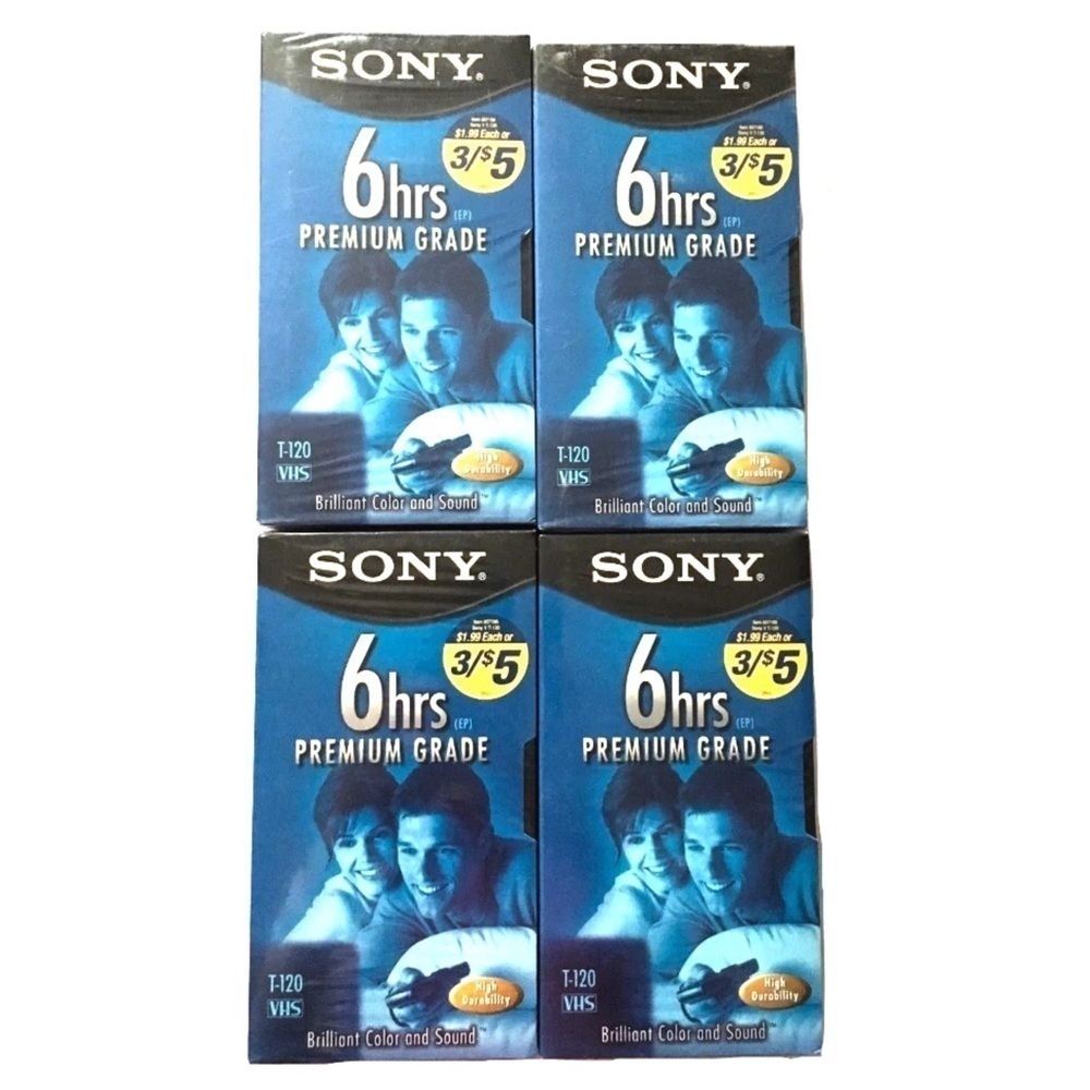 SONY Blank VHS Tapes T-120VL 6 Hr Premium Grade Factory Sealed Set of 4